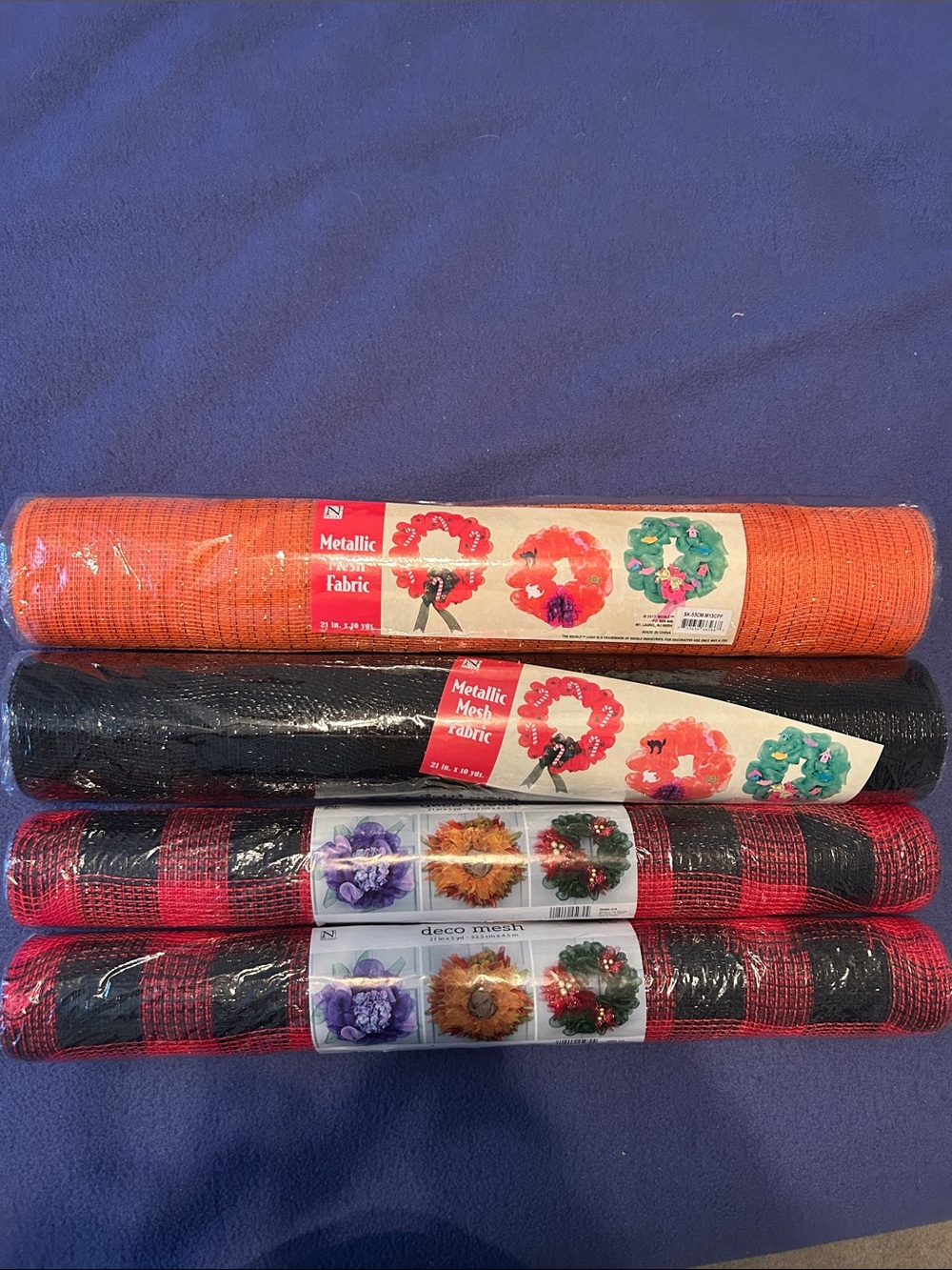 Nicole Holiday Deco Mesh Rolls - Orange, Black, Red Plaid